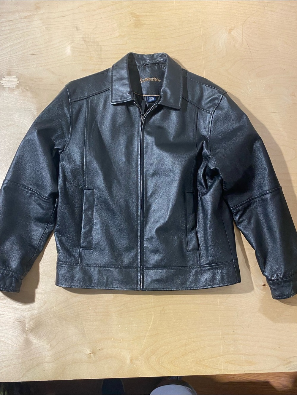 St. John's Bay Black Leather Bomber Jacket Medium (V)